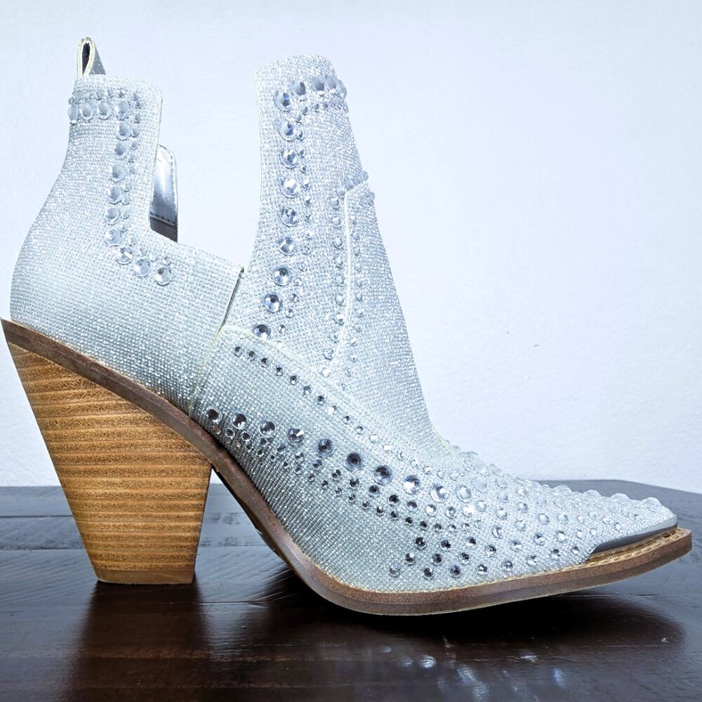 Gianni Bini Jeweled Silver Glitter Cowboy Booties Women’s 8 M Western Heels NEW